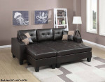 Espresso Leather Sofa Chaise and Ottoman