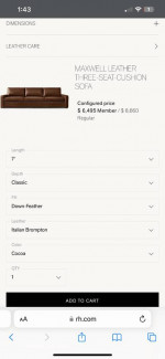 Restoration Hardware RH Maxwell Leather Sofa