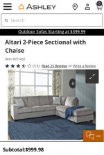 Ashleys Sectional Sofa with chaise