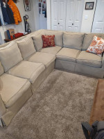 Down filled sectional sofa with connecting love seat