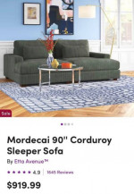 "Big Comfy Couch" Corduroy Sleeper Sofa
