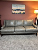 Leather sofa couch gray