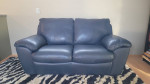 Italian Blue Leather Loveseat Sofa