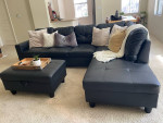 Black Leather Sofa Sectional & Ottoman