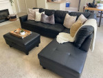 Black Leather Sofa Sectional & Ottoman