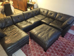 Large Charcoal Grey Leather Sectional Sofa and Ottoman