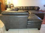 Large Charcoal Grey Leather Sectional Sofa and Ottoman