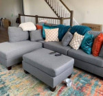 Brand new grey linen Sectional Sofa with ottoman