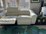 (Price Cut) Ivory Leather Power Reclining Sofa with Power Headrests