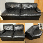 3 Piece Black Leather Sectional. Has Blemishes. See all pics. Black leather sofa