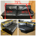 3 Piece Black Leather Sectional. Has Blemishes. See all pics. Black leather sofa