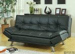 Black Leather Sofa Futon Couch w/Adj Armrests