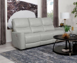 **Modern Power Reclining Sofa in Ivory Leatherette**