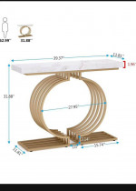 New White Faux Marble Console Table, Geometric Entryway Sofa Table wit