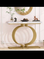 New White Faux Marble Console Table, Geometric Entryway Sofa Table wit
