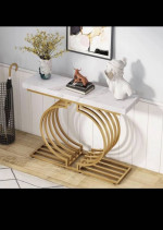 New White Faux Marble Console Table, Geometric Entryway Sofa Table wit