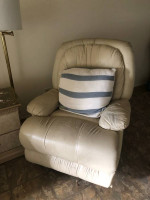 WHITE, LEATHER. RECLINING SOFA and CHAIR