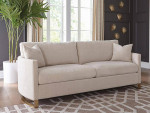 **Plush Sofa in Chenille Fabric and Stainless Steel Legs in Rose Brass