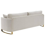 **Plush Sofa in Chenille Fabric and Stainless Steel Legs in Rose Brass