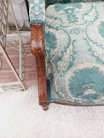 Estate Mahogany Wood carved ornate Floral unique loveseat sofa with ma