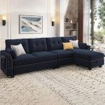 Velvet Convertible Sectional Sofa