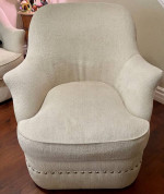 3 Piece A.R.T. Couch Set, Ivory Kidney Shape Sofa, Swivel Chair & Round Ottoman