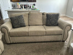 Like New Rolled Arm, Studded Jute Sofa & Love Seat