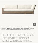 RH Restoration Hardware teak wood outdoor sofa
