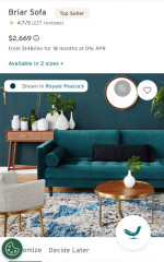 Amazing Quality Velvet Teal Couch Sofa