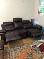 Power reclining leather chairs and sofa