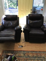 Power reclining leather chairs and sofa