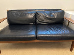 West Elm Mid-Century Leather Show Wood Sofa