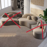 Modern Khaki Curved  Modular Sofa Velvet Upholstery For Living Room