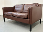 Danish Loveseat by Stouby Brown Leather 2 Seater Sofa Couch