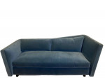 Blue velvet custom Asymmetrical frame low profile oak sofa down filled