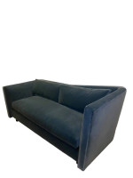 Blue Velvet Custom Low profile oak Couch Down filled sofa love seat
