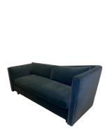 Blue Velvet Custom Low profile oak Couch Down filled sofa love seat