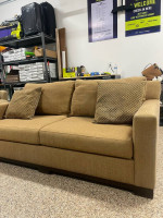 Comfortable Contemporary Sofa, Warm Brown with Stylish Patterned Pillows