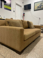Comfortable Contemporary Sofa, Warm Brown with Stylish Patterned Pillows