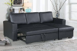 Black Leather Sofa Chaise w/Sleeper
