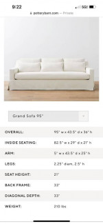 Pottery Barn York Square Arm Deep Seat Sofa