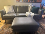 Gray Leather Sofa & Ottoman