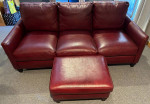 Reduced! Beautiful, well-made burgundy leather sofa and ottoman