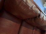 Reduced! Beautiful, well-made burgundy leather sofa and ottoman