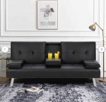 Advait Twin 65.35" Faux Leather Split Back Convertible Sofa: