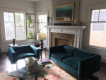 blue velvet loveseat / sofa and chair