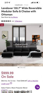 WAYFAIR Landover Reversible Modular Sofa & Chaise with Ottoman Sectional Couch S
