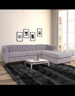 New Large Velvet Sectional Sofa with Chaise Lounge, Modern, Grey