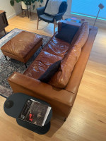 Blu Dot Leather Sofa Couch Black Stools Wire Shelf