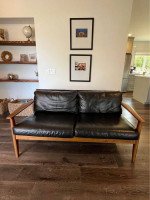 West Elm Mid-Century Leather Show Wood Sofa